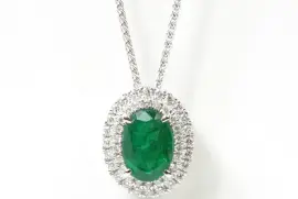 18K White Gold Diamond and Oval Emerald Pendant