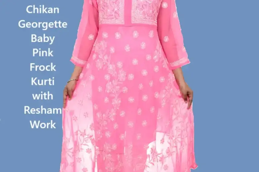 Lucknowi Chikan Georgette Baby Pink frock