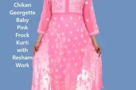 Lucknowi Chikan Georgette Baby Pink frock 