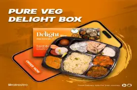 Order Pure Veg Delight Box via RailRestro Ecatering App 