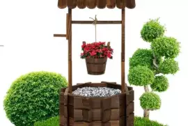 Rustic Wooden Wishing Well Planter Outdoor Home Decor