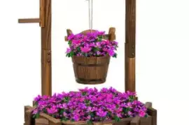 Rustic Wooden Wishing Well Planter Outdoor Home Decor
