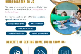 Private home tutors available at affordable package for kindergarten to JC